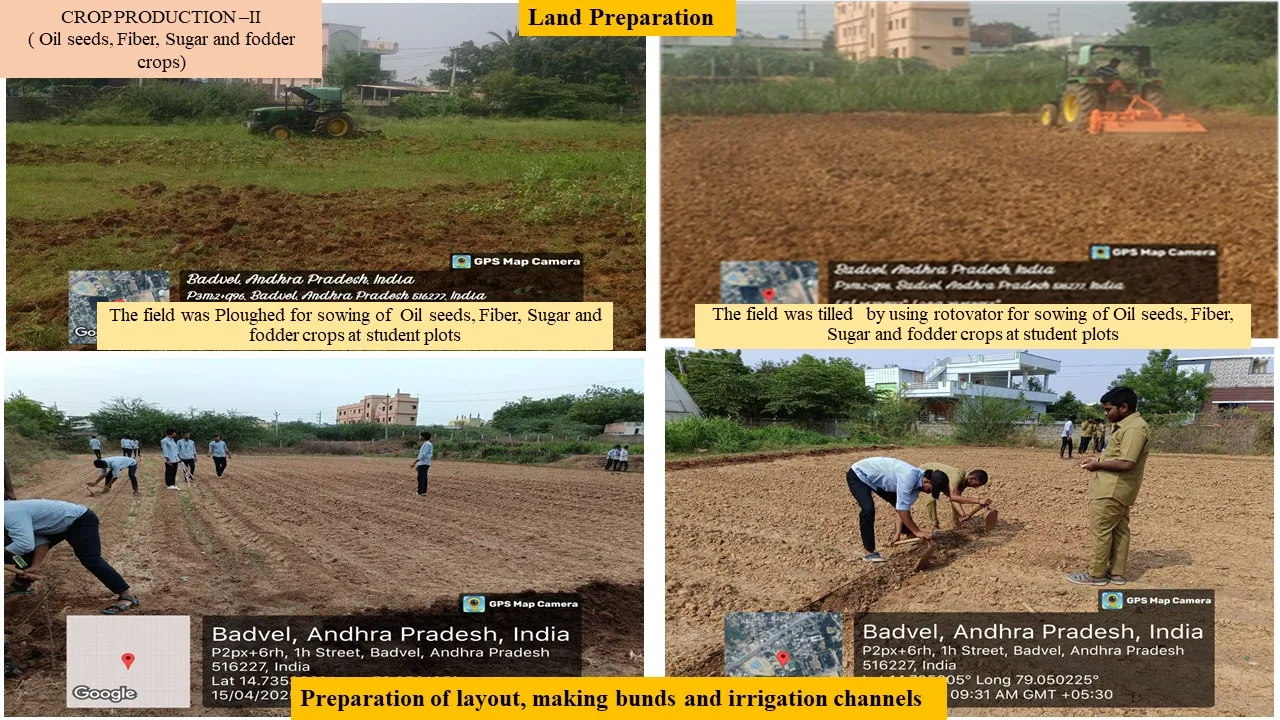 Land preparation for oil, fibre, sugar and fodder crops