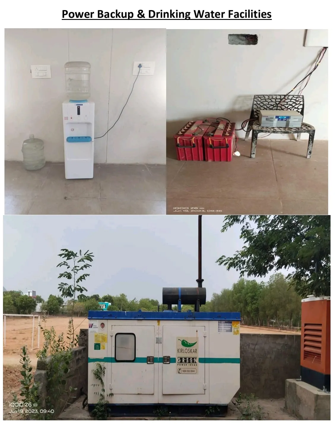 Power backup and drinking water facilities