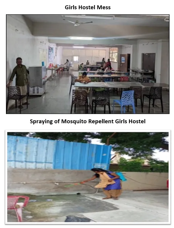Girls’ hostel mess, and mosquito repellent spraying