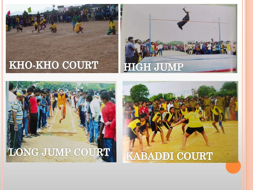Kho-kho court, high jump, long jump and kabaddi