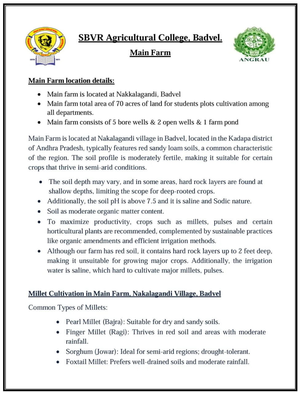 Main farm details — location, soils and suitable crops